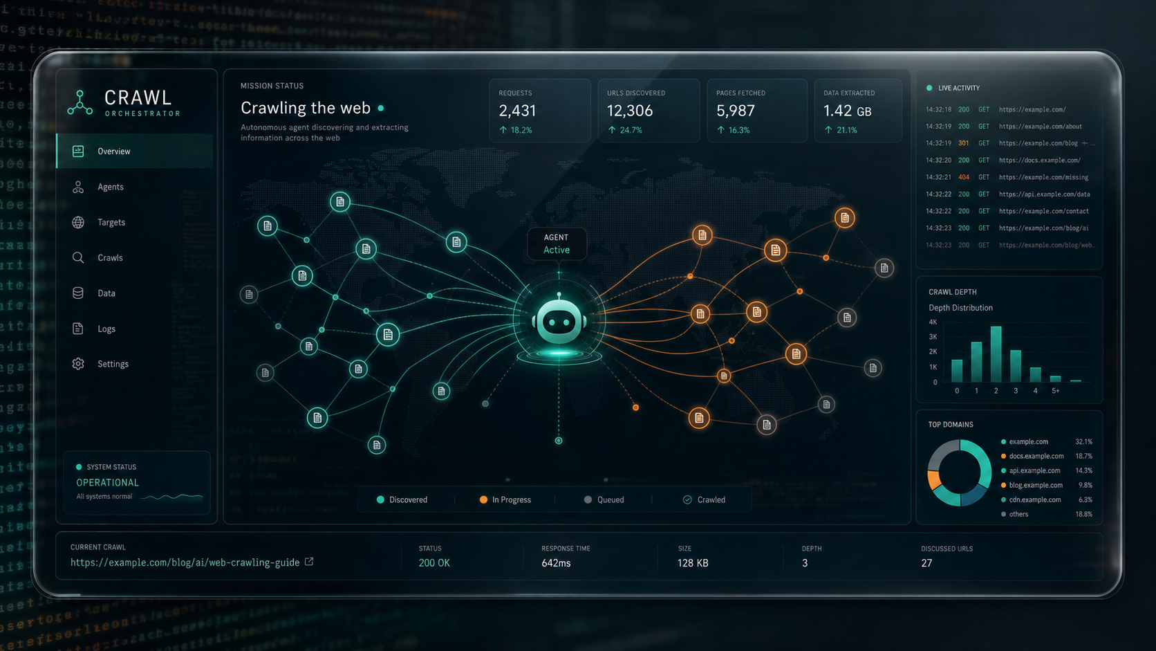 Dark glass terminal style cover image representing web-scale data crawling and agent orchestration