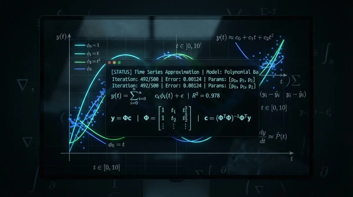 HiPPO paper commentary cover—polynomial approximation and a matrix/ODE visualization along a timeline